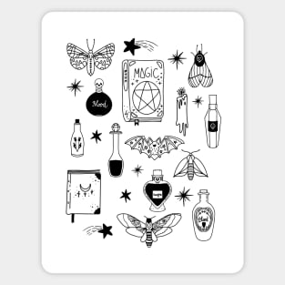 Black Magic Witchy Halloween Doodles - Potions and Things Magnet